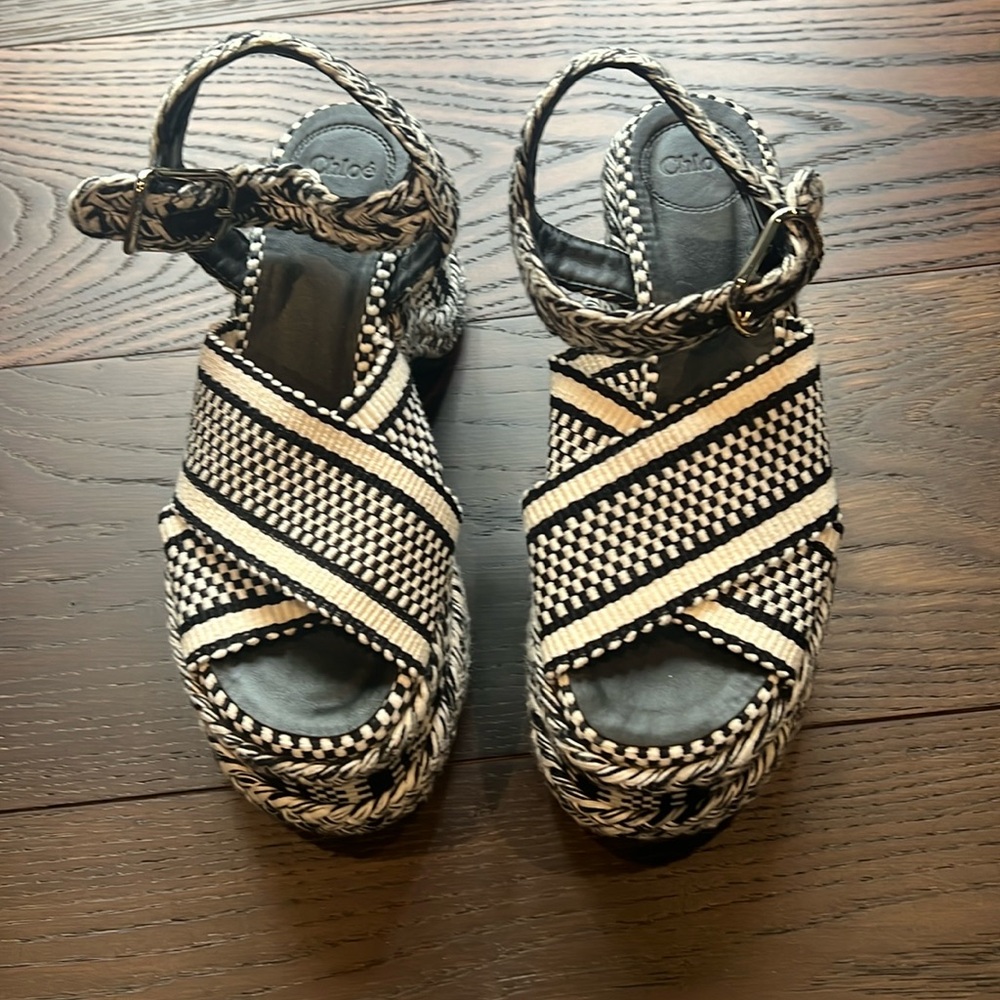 Chloe black and white wedge sandal size 37